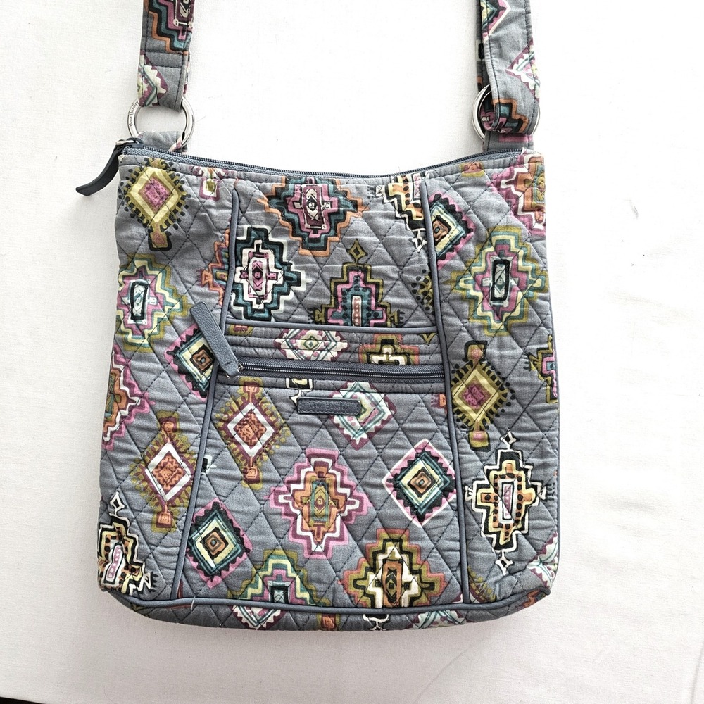 Vera Bradley Painted Medallions Quilted Crossbody Gray Geometric Purse/key fob